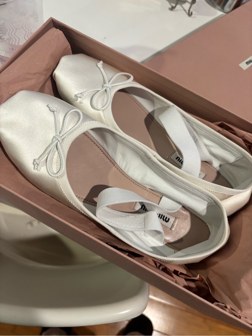 Miu Miu Authentic White Satin Ballet Flats
